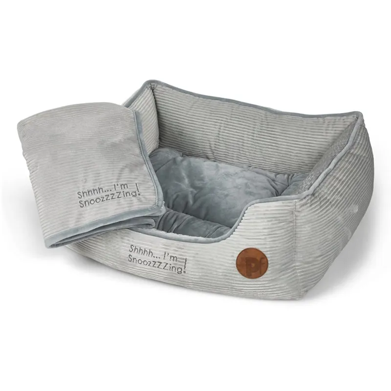 Petface Grey Cord Square Dog Bed-2